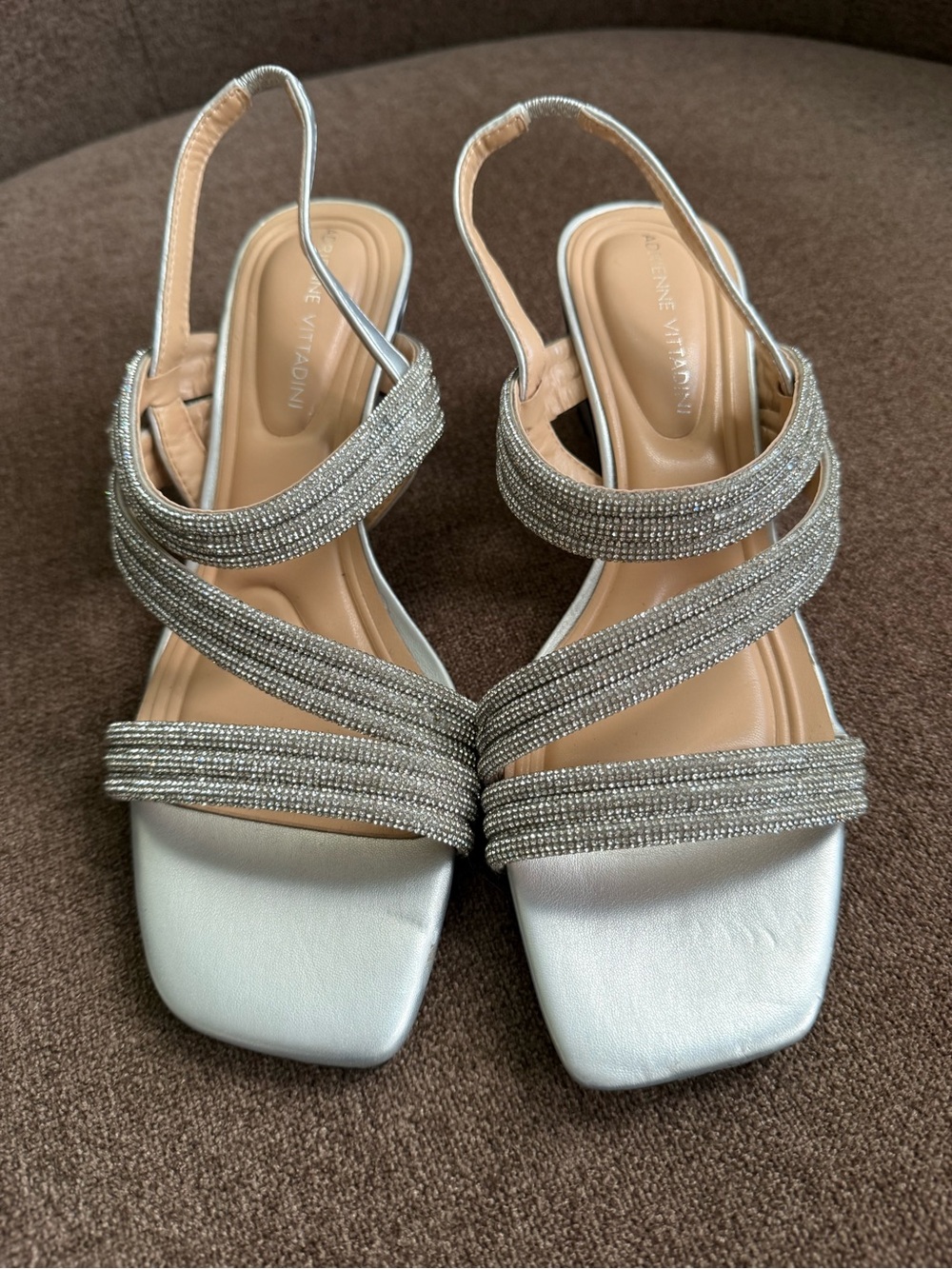 Adrienne Vittadini Silver Beaded Strappy Slingback Sandals